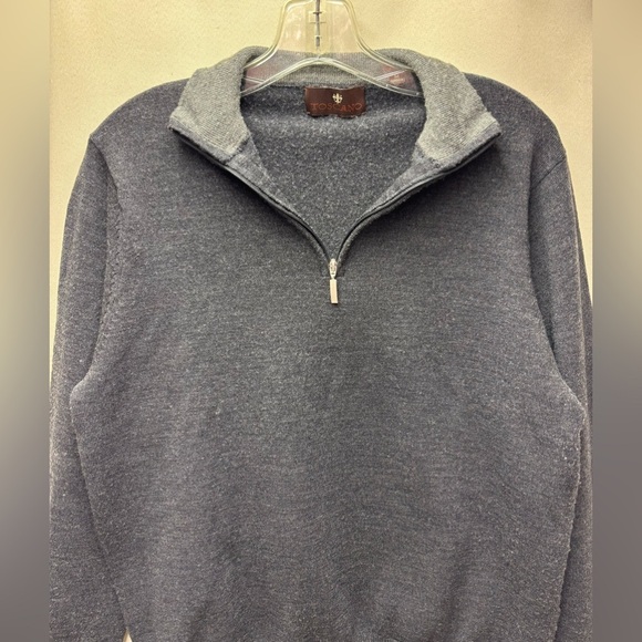 Toscano Gray Marino 100 % Merino Wool Quarter Zip Sweater Size Medium - Picture 3 of 5
